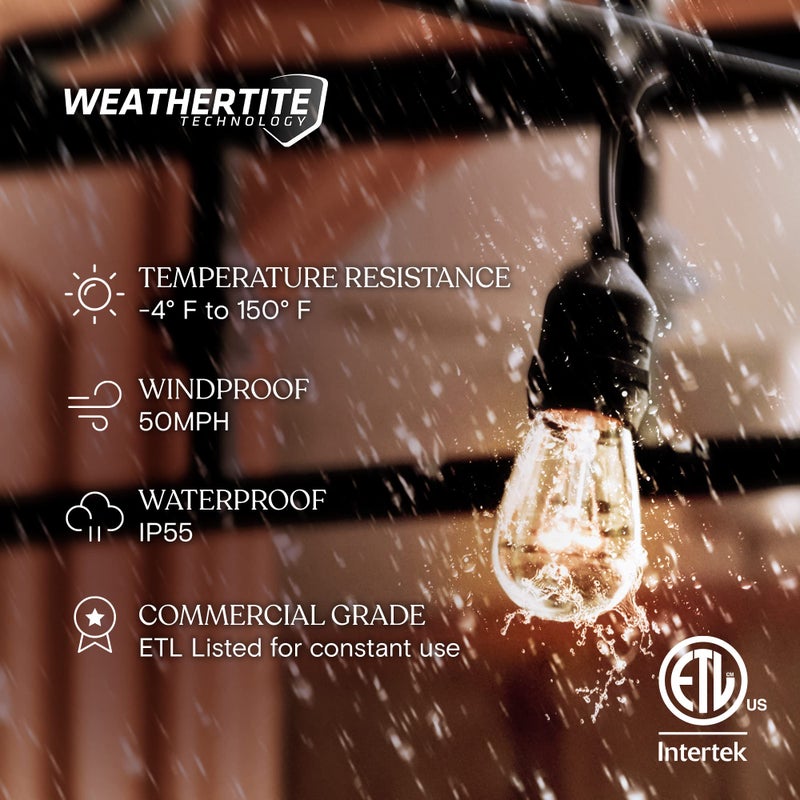 Brightech Ambience Pro Incandescent Outdoor String Lights - Commercial Grade Waterproof Patio Lights with 24 Ft Dimmable Edison Bulbs, Porch String Lights for Patio, Backyard, Christmas - 7 Bulbs 11W - Image 2